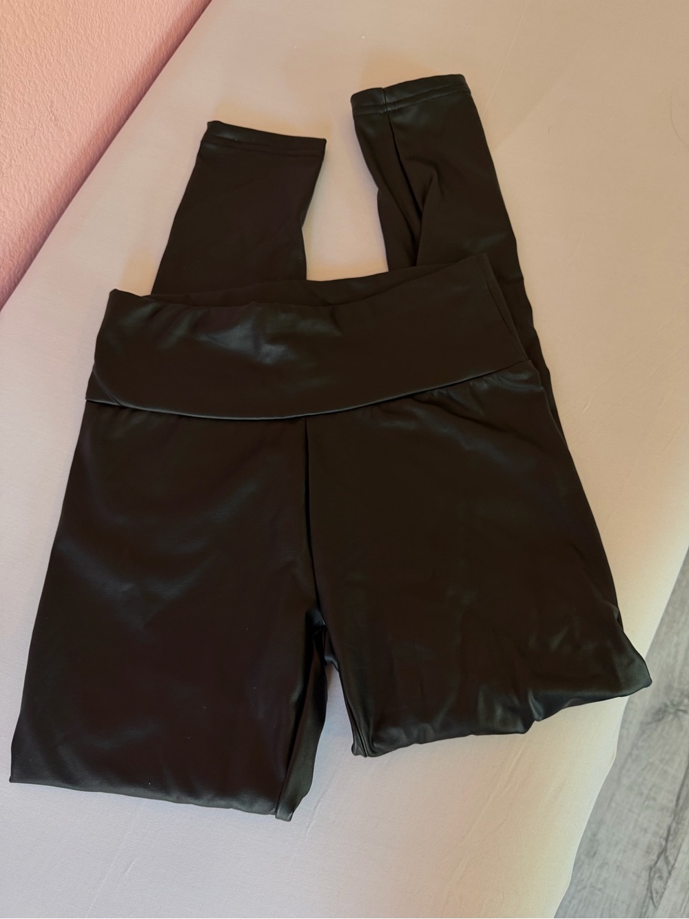 SHEIN Black Faux Leather High-Waist Foldover Leggings